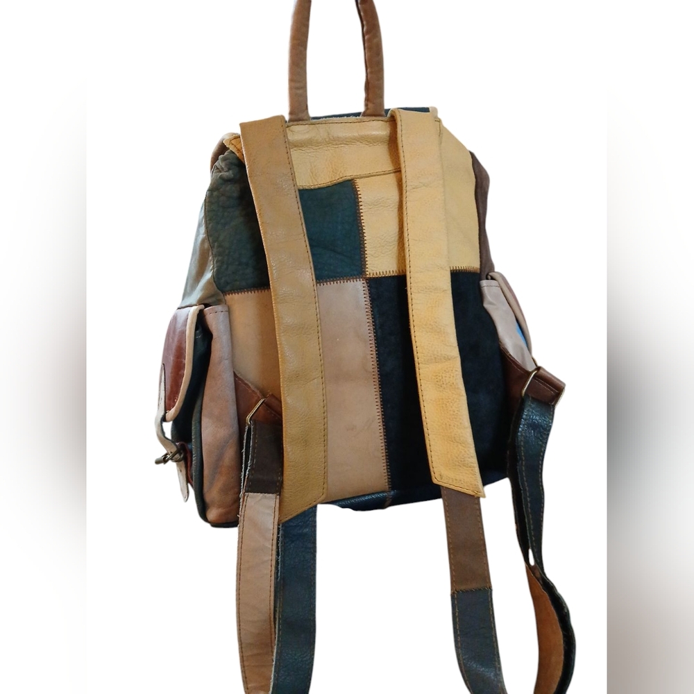 Vintage Patchwork Leather Large Backpack - Waterspots - Picture 3 of 9